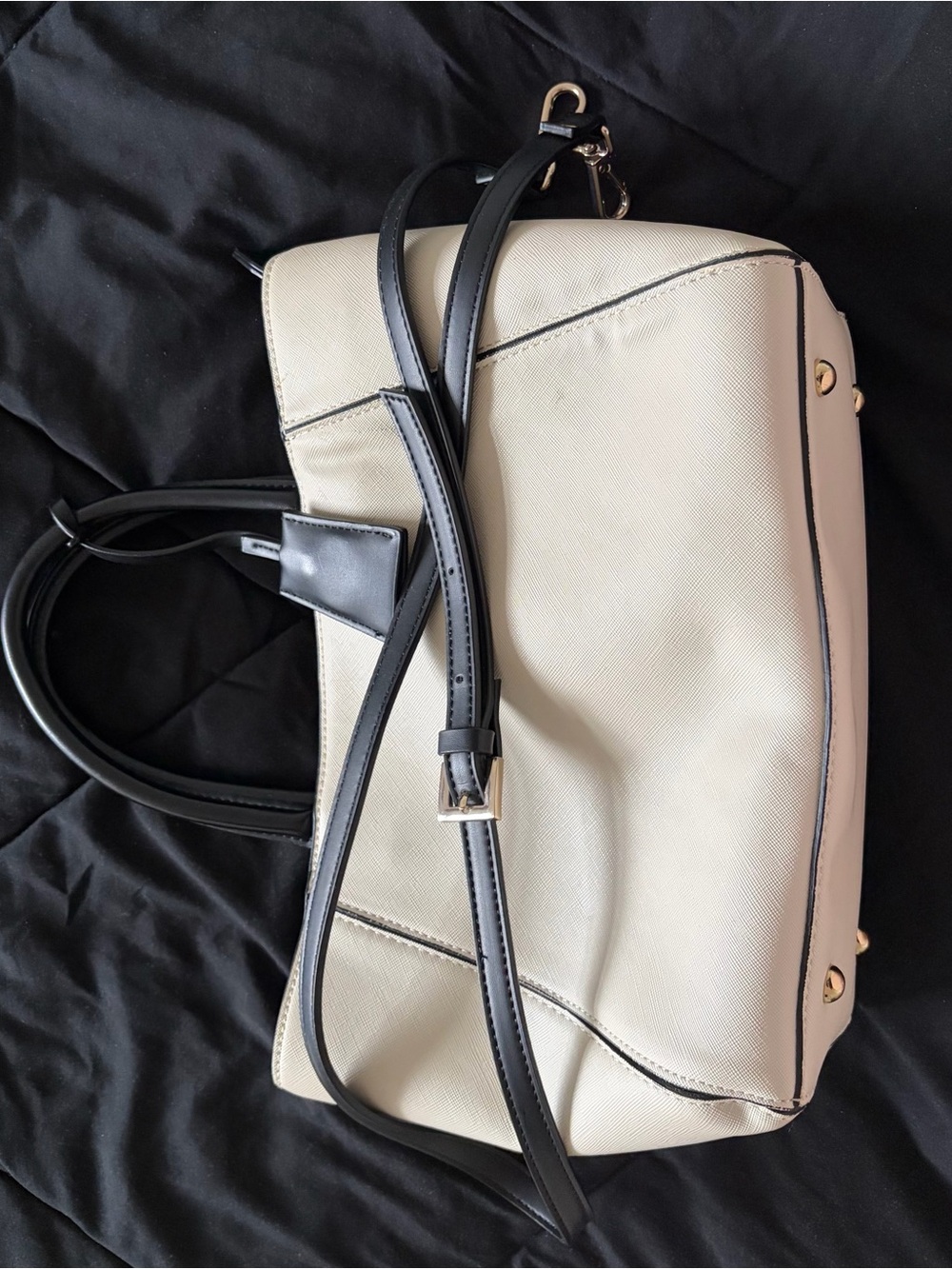 Zara Cream and Black Two-Tone Shoulder Satchel